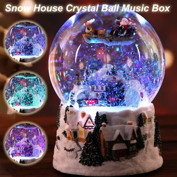 Cutie muzicala Minge de Cristal de Zăpadă Glob Rotativ Lumina Tren Filare Pom de Crăciun Artizanat Desktop Acasă Decor Prietena Cadouri