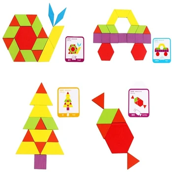 AMTOY 155 Buc din Lemn Model Blocuri Set forme Geometrice Puzzle Grădiniță Clasic de Învățământ Montessori Tangram Jucării pentru Copii