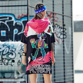 Primavara-Vara Noua Moda de Stradă Graffiti Print Harajuku Jumătate maneca Jachete Femei Lungi Pulovere Femei hanorac cu Glugă