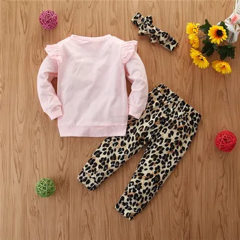 2020 Fete pentru Copii Haine de Toamna Seturi maneca Lunga Dragoste Print Roz Sweatershirt Top Leopard Pantaloni Bentita Fete din bumbac tinuta