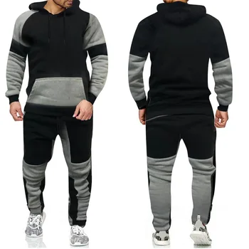 2020 nou Sport Plus-dimensiuni bărbați contrast pulover cu gluga set 2 piese barbati cu fermoar brand de moda Casual, haină cu două
