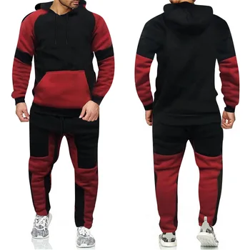 2020 nou Sport Plus-dimensiuni bărbați contrast pulover cu gluga set 2 piese barbati cu fermoar brand de moda Casual, haină cu două