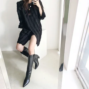 Canaf Cu Maneca Lunga Rochie Mini O-Gât Direct De Epocă Rochii Elegante De Birou Negru Coreean Toamna 2020 Moda Feminina Vestiti Donna