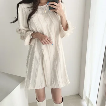 Canaf Cu Maneca Lunga Rochie Mini O-Gât Direct De Epocă Rochii Elegante De Birou Negru Coreean Toamna 2020 Moda Feminina Vestiti Donna
