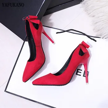 Doamnelor Pompe Arc Tocuri Înalte Elegante pentru Femei Pantofi Stiletto Sexy Subliniat Singură Pantofi Negru Biroul de Cariere Pantofi Rosii Pantofi de Nunta