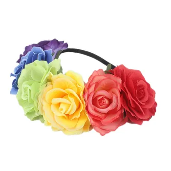 Elastice Rainbow Six Flori De Trandafir Cununa De Benzi Femei Fata De Coroana Florale Hairband Bentita Ghirlanda Accesorii De Par