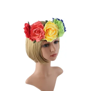 Elastice Rainbow Six Flori De Trandafir Cununa De Benzi Femei Fata De Coroana Florale Hairband Bentita Ghirlanda Accesorii De Par