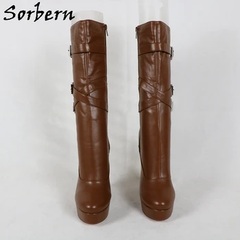 Sorbern Personalizate La Jumătatea Vițel Cizme Ciudate Tocuri Triple Curele Pantofi Platforma Travestit Cosplay Pantofi Cu Toc Plus Dimensiune 15 16 17