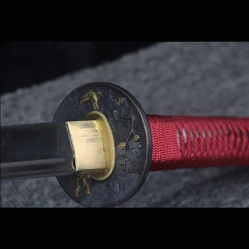 Păsări Tsuba Japoneză Samurai Katana sabie de Primăvară din oțel carbon de înaltă Lamă Ascuțită cu groove teaca de Lemn cu model
