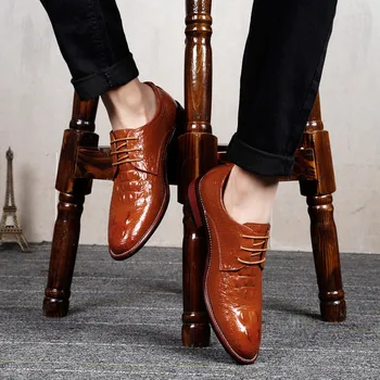 Bărbați Natrual Afaceri Piele Pantofi de costum Barbati de Brand din Piele Pantofi de Nunta Om de Crocodil de Imprimare de Birou Lift Pantofi