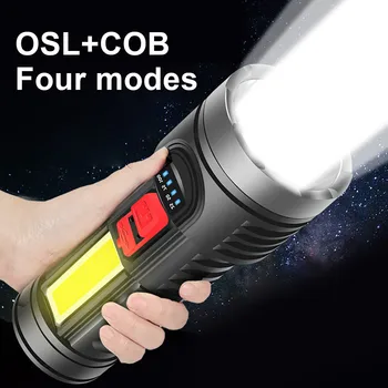 În aer liber USB Reîncărcabilă OSL+COB Lanterna LED-uri Ultra Bright Lanterna 4 Moduri