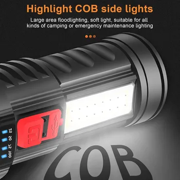 În aer liber USB Reîncărcabilă OSL+COB Lanterna LED-uri Ultra Bright Lanterna 4 Moduri