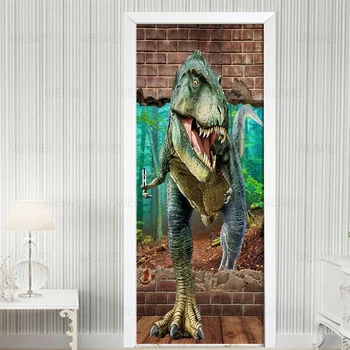 Ușa Autocolante Dinozaur 3D Rupere Perete Living, Dormitor cu Usa Tapet PVC autoadezive, Decalcomanii de Perete Imitatie de Perete Autocolant