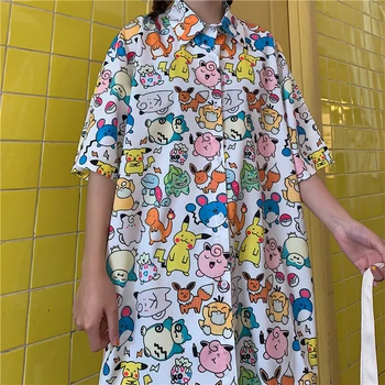 Harajuku T Shirt pentru Femei Doamnelor Vara Tricou Ulzzang Butonul de Sus coreean Tee Topuri Anime Kawaii Drăguț Haine