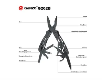 Ganzo G202B Multi Cuțit Cleste EDC Instrument Multifuncțional Pliere Clește Șurubelniță Biți Foarfece Multitool Sârmă Tăietori de Cablu