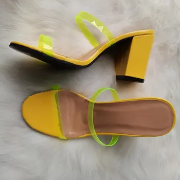 De Vară 2020 Indesata Tocuri inalte PVC Femei Pantofi Cu Deget de la picior Deschis Cristal Sexy Cuvântul Platfor Femei Sandale de Curea Glezna Roma Pantofi