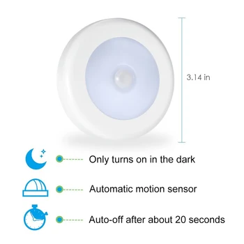 Mișcare Senzor de Lumină fără Fir, Alimentat de la Baterie LED Lumina de Noapte Lipi oriunde Dulap Scara Lumini pentru Hol, Dormitor, Bucatarie Lampa