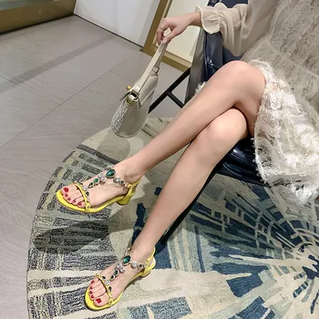 FEDONAS Dulce Retro Femei Glotters Sandale 2020 Pătrat Tocuri Pantofi de Vara pentru Femeie Petrecere de Nunta Colorfl Stras Pantofi de Femeie