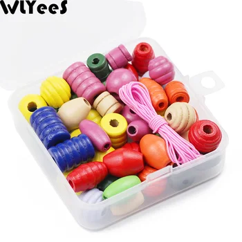 WLYeeS Cutie Mix de culori Diferite Stil Margele din Lemn Copil Dentitie DIY jucărie de Învățământ pentru Copii cu Margele Jucărie de Luare de Bijuterii Găsirea