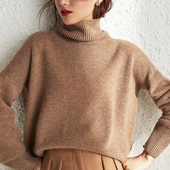 Toamna și iarna pentru femei pulover casual culoare solidă gât maneca lunga pulover vrac