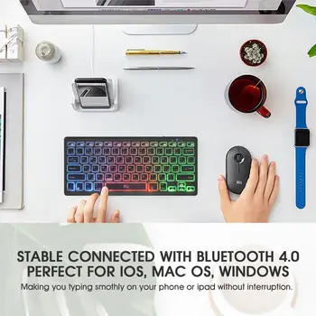 Rii Bluetooth 4.0 Wireless mai Multe Culori Curcubeu LED Backlit Keyboard Cu Baterie Reîncărcabilă Pentru iOS, Android și MacBook