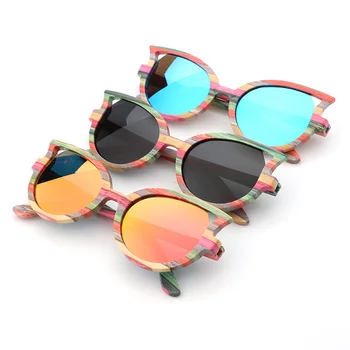 Moda de lux ochii de pisica doamnelor ochelari de soare polarizati pentru femei și bărbați de culoare bambus ochelari de soare de călătorie cu lemn cutie ochelari