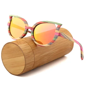 Moda de lux ochii de pisica doamnelor ochelari de soare polarizati pentru femei și bărbați de culoare bambus ochelari de soare de călătorie cu lemn cutie ochelari