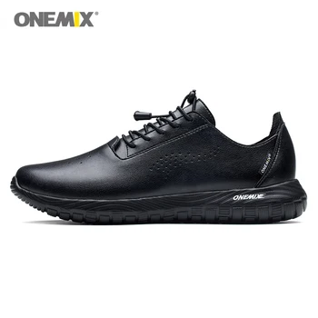 Onemix Pantofi sport pentru Barbati Negru Piele Microfibră Designer Pistă de Jogging Adidasi Sport în aer liber de Mers pe jos Șosete Formatori