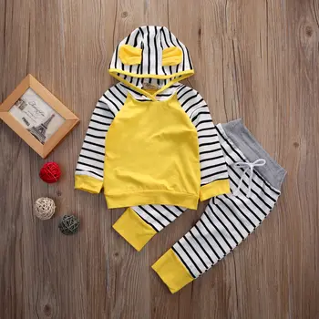Copil nou-născut Băieți Fete Romper Hanorac Pantaloni cu Dungi cu Maneci Lungi hoodie pentru Sugari copii haine de Toamna