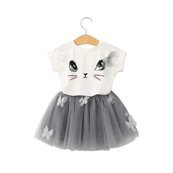 Moda Copii Fete dress Pisica minunat Model de Tricou Top Fluture Fusta Tutu Set Haine Fete Haine Roupas Infantis Menina