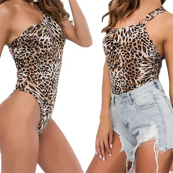 Corpul Mujer Sexy Leopard de Imprimare Adânc pe un Umăr Club Body Topuri Femeile Primavara Toamna cu Maneci Lungi Salopeta Body