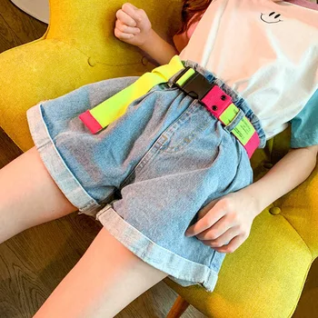 2020 Fete De Moda De Înaltă Talie Pantaloni Scurți Din Denim Cu Centura Copil Fete Blugi Pantaloni Scurți De Vară Copii Drăguț Haine Pentru Adolescenti 3-12 Ani