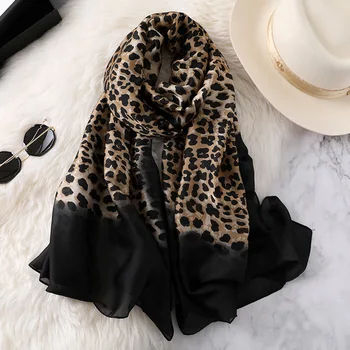 2020 Spania Moda Ombre Sexy Leopard Eșarfă De Mătase Șal Doamna De Imprimare Moale Șaluri Împachetări Iarna Gât Eșarfe Pashmina Hijab Furat