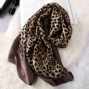2020 Spania Moda Ombre Sexy Leopard Eșarfă De Mătase Șal Doamna De Imprimare Moale Șaluri Împachetări Iarna Gât Eșarfe Pashmina Hijab Furat
