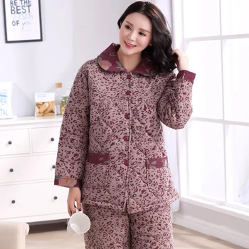 Pijamale femei, trei straturi de îngroșare cald iarna matlasat geaca pentru femei pijamale flori pijamas mujer inverno plus dimensiune trening