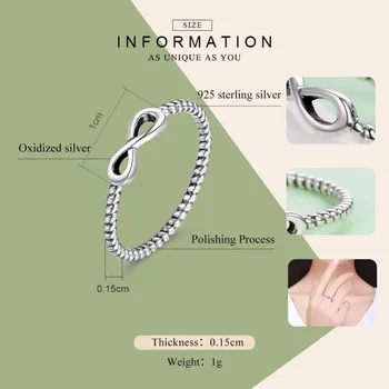 BAMOER Vânzare Fierbinte Argint 925 Trendy Infinity Elegant Deget Inele pentru Femei Nunta Logodna Bijuterii Cadou SCR094