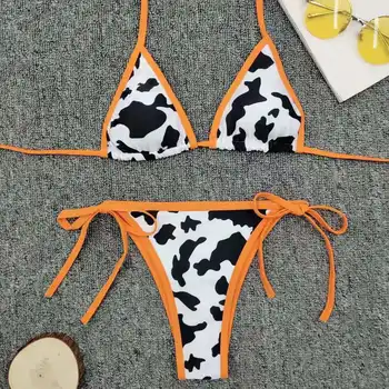 Două piese de Vacă Imprimare de costume de baie,Bikini, cu model piele de vacă