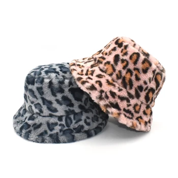 FUODRAO Noi de Iarna Faux Blana Bucket Hat Pentru Femei Vintage Leopard Cald Gros în aer liber, Panama Pălărie Pescar Fete Bazinul Capac M128
