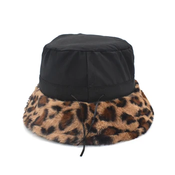 FUODRAO Noi de Iarna Faux Blana Bucket Hat Pentru Femei Vintage Leopard Cald Gros în aer liber, Panama Pălărie Pescar Fete Bazinul Capac M128