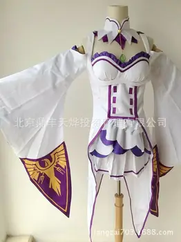 Re Zero Kara Hajimeru Isekai Seikatsu Emilia Peruci, Costume Cosplay Femei Rochie Cu Coafuri Pentru Petrecerea De Halloween
