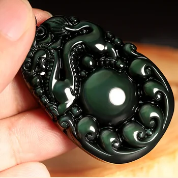 En-Gros De Pietre Naturale Dragon Verde RuYi Norocos Amuleta Pandantive Gratuit Margele Colier Obsidian Bijuterii Bărbați Femei De Moda Pandantiv