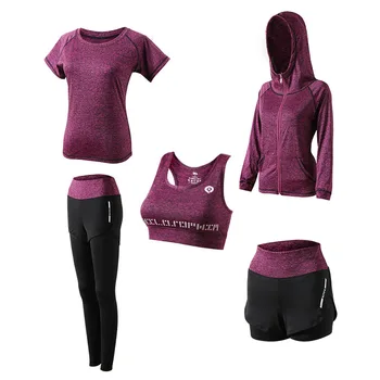 Sport 5 Piese Set Haine de Antrenament pentru Femei Sutien de Sport Jambiere Hoody Jacket Sport Wear pentru Femei trening Yoga Atletică Set
