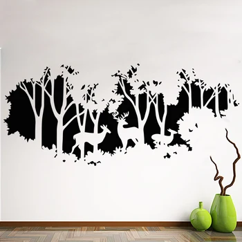 Art Design Nou home decor de Vinil cerbi în pădurea autocolant perete amovibil ieftine din PVC decor casa copaci și animale decalcomanii
