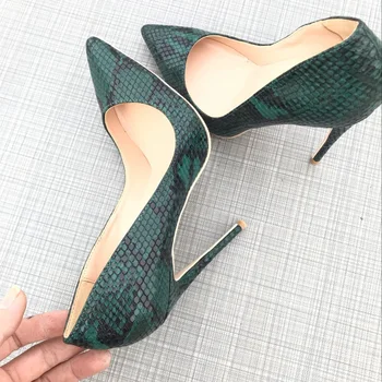 La modă Verde Piele de Sarpe cu Toc Pompe de Pantofi Stiletto Elegant Subțire Toc 12cm 10cm 8cm Femininos Super Pantofi de Înaltă 2020