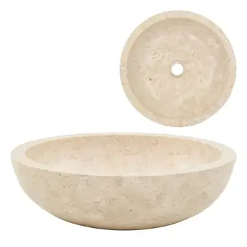 Chiuvetă din marmură 40x12 cm Crema Bazinul Chiuveta Rotunda pentru Blat de Baie Chiuvete, chiuveta pentru Toaleta Chiuvetă Stil Rustic Chiuveta