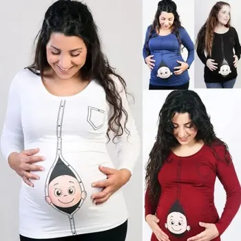 Envsoll L-4XL Maternitate tricouri Amuzante Drăguț Copil trage cu ochiul Camasi de Maternitate Gravide Topuri Haine de Maternitate Pentru Femeile Gravide