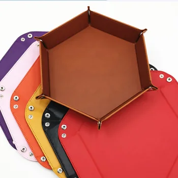 7 Tipuri de Culori de Piele PU Pliere Hexagon Zaruri Tava Portabil Zaruri Cutie Pentru Jocuri de masă Zaruri de Stocare