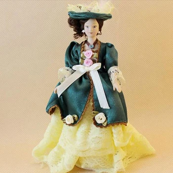 1:12 Păpuși Frumoase In Miniatura Păpuși De Porțelan Victorian Doamna Rochie Verde Lady