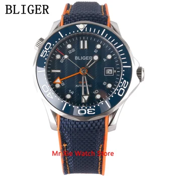 Bliger 41mm Automate Mecanice Mens Watch GMT Mișcarea de Lux Luminos Impermeabil Calendar Sticlă de Safir Ceas Ceas de mână pentru Bărbați