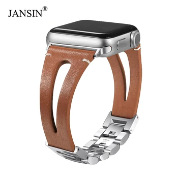 JANSIN Piele naturala bucla banda pentru Apple Watch Benzi de 38mm 42mm 40mm 44mm Bratara curea pentru iWatch Serie SE 6 5 4 3 femei/Bărbați
